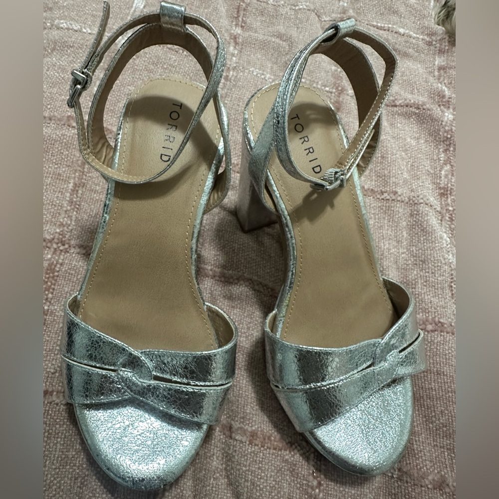 Torrid Metallic Silver Heeled Sandals
